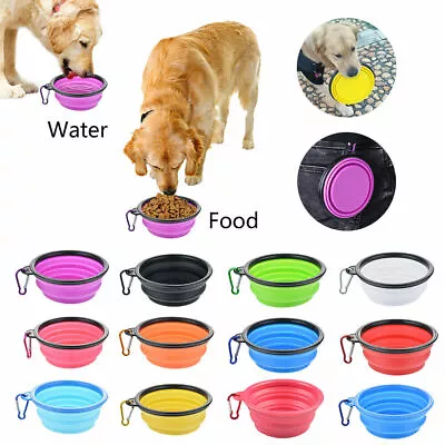 Pet Dog Water Feeding Bowl Silicone Travel Camp Play Disc Portable Collapsible A • £3.29