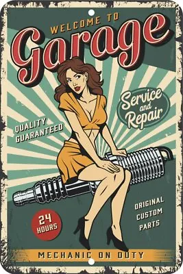 Garage Auto Mechanic Shop Girl Aluminum Tin Sign Plaque Man Cave Bar Decor S34 • $19.99