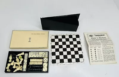 Vtg E.S. Lowe Co Small Magnetic Travel Chess N' Checkers Dominoes W/Case Dice • $9.99