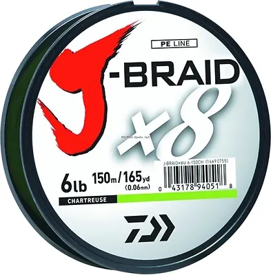 Daiwa J-Braid X8 8 Strand Braided Line 50Lb 150M Chartreuse JB8U50-150CH • $42.57