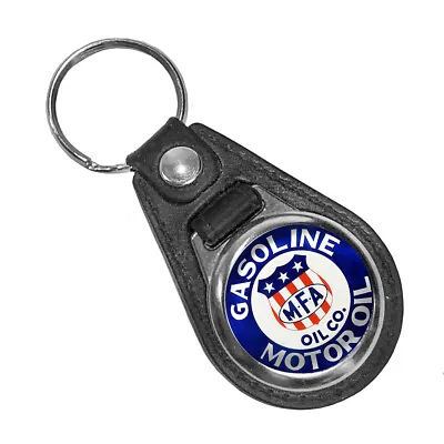 MFA Missouri Farmers Association Motor Oil Gasoline Round Faux Leather Key Ring • $16.95