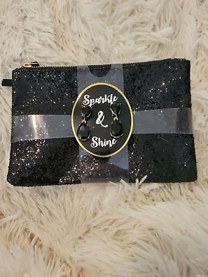 Black Bling Sparkle & Shine Travel Makeup Bag Money Bag Matching Earrings  • $7