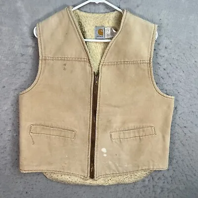 A1 Vintage 90s Carhartt Workwear Shearling Lined Vest Adult Large Beige Mens • $79.99