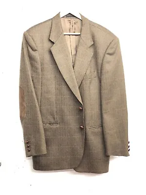 Blazer Tweed Wool Jacket Elbow Patch Herringbone Brown Size 42” • £20.30
