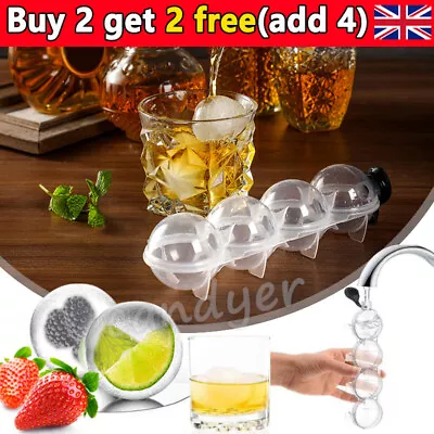 Ice Cube Bar Silicone 4 Ball Maker Mold Sphere.Large Tray Whiskey.Mould Tool S/L • £3.79