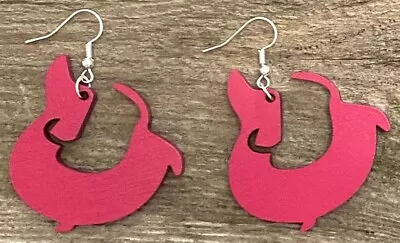 Wood Earrings - 1.75  X 1.69  Dachshund - Magenta - E004-33 • $8.99