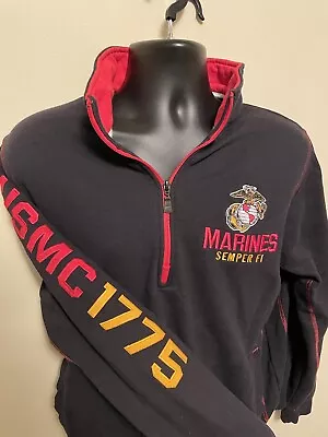 Champion L USMC Semper Fi Quarter Zip Jacket Embroidered Emblem And Sleeve Logo • $20.49