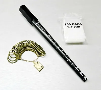 Ring Stick Mandrel + Finger Gauge Size + 100 Zip Seal Bags 2x2  Jewelry Supplies • $9.90