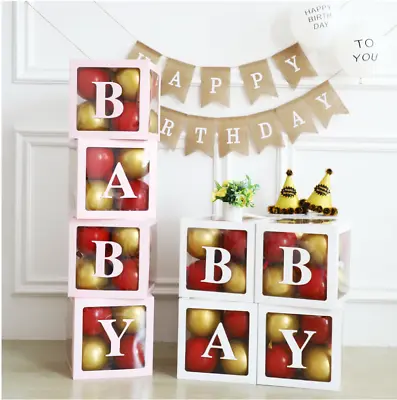 4 Pcs Baby Shower Décor Gift Box Transparent Balloon Packing DIY Letter Cube • £7.99