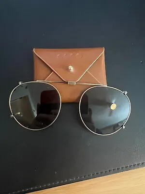 Garrett Leight Wilson Clip-On Sunglasses Gold/G5 With Leather Case Sz 49mm  • $135