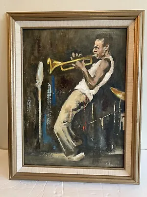 Vintage Oil Painting By George Schwacha Of Miles Davis Playing Trumpet • $750