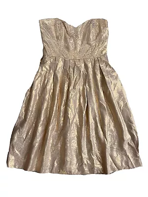 Shoshanna Gold Metallic Pleated Strapless Cocktail Party Dress Size 8 • $39.95