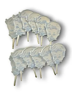 Vintage Blue Mini Baby Head Cupcake Cake Topper Shower Pick Decor Lot Of 12 Pcs • $8