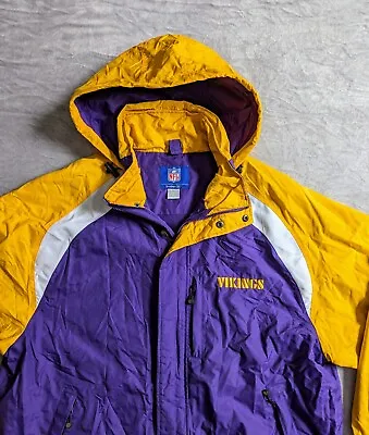 Minnesota Vikings Jacket Mens 2XL Purple NFL Footbal Reebok Hooded Shell RIPSTOP • $24.99