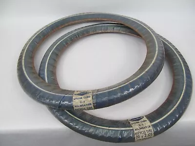 2 Vintage Goodyear NOS Bicycle Tires Blue White Stripe 20x2.125 264-080-165 • $329.99
