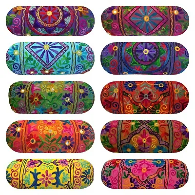 Indian Suzani Ethnic Cushion Covers Embroidery Bolster Cylinder Round Boho 18X7  • £8.99