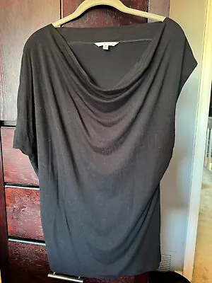 CAbi Asymmetrical Black Short Sleeve Drape Neck Top Tunic Medium • $11