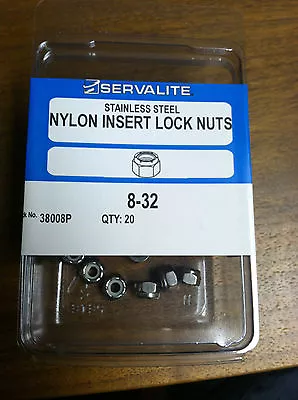 Lock Nut Nylon Insert 8-32 Pack Of 20 Stainless Steel • $1.39