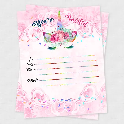 Girl Birthday Unicorn Invitations Invites Rainbow Slumber Party Pink Favor Qty20 • $9.99