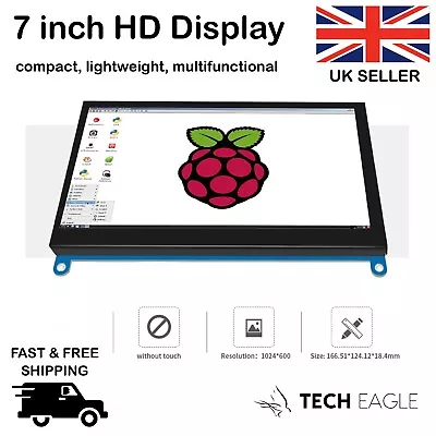 7inch IPS Monitor HDMI 1024x600 Raspberry Pi PC Screen Display No Touch Portable • £50.95