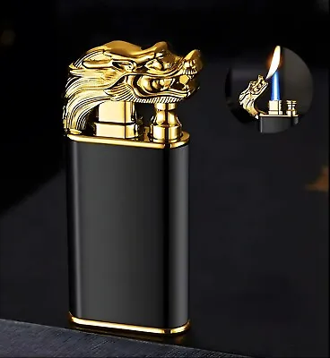 Novelty Dual Flame Black Gold Dragon Lighter Jet Windproof Metal Slim USA Seller • $13.98
