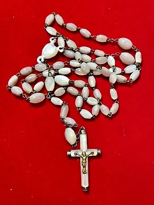 Vintage MOP Mother Of Pearl Shell Rosary Rice Beads Crucifix Catholic Religious • $53.99