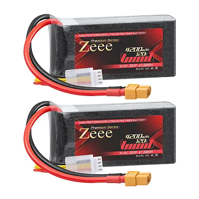2xZeee 11.4V 120C 4200mAh XT60 HV 3S LiPo Battery Shorty For RC Helicopter Drone • $68.72