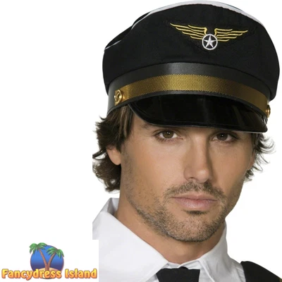 £8.59 • Buy Smiffys Black Airline Pilot Cap Hat Adults Fancy Dress