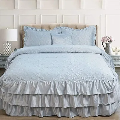 4 Piece Matte Satin Ruffle Quilted Bedspread Set 24  Drop Ruffled Bedding Set • $55.99