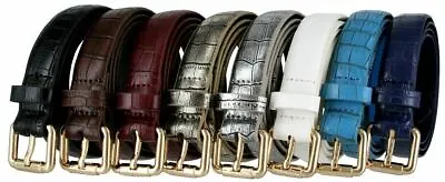 Women's Skinny Alligator Embossed Leather Casual Dress Belt With Roller Buckle • $7.96