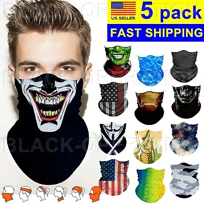 Balaclava Face Mask 5 Pack Bandana Scarf Neck Gaiter Reusable UV Lot $6.25 • $6.25