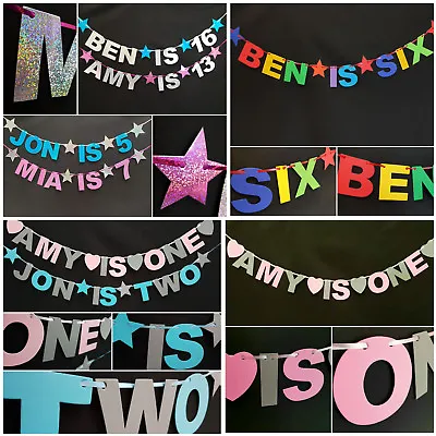 Personalised Birthday Bunting Party Decoration Boy Girl Banner First 1st 2nd 3rd • £1.49