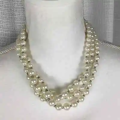 $19 • Buy 3 Strand Classic Faux Pearl Necklace With Clasp Audrey Hepburn