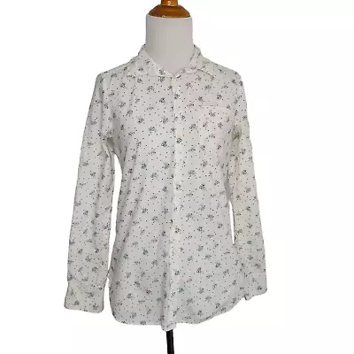 Fat Face Button Front Shirt White Green Floral Bouquet Printed Women XS • £24.08