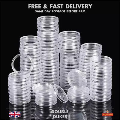 25mm Coin Capsules - 10p Coin Holder Clear Capsules Round Display Case Container • £3.49