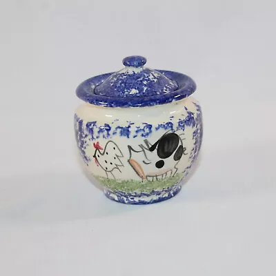 Molly Dallas Spatterware Folk Art Pottery Mini Sugar Dish W/ Lid • $25.33