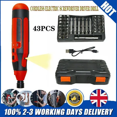 Small MINI Cordless Electric Screwdriver Drill Power Smart 4V Screw 43PC Bit Set • $35.50