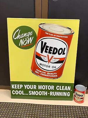  VEEDOL MOTOR OIL  LARGE EMBOSSED METAL SIGN (29.5 X 23.5 ) MINT CONDITION NICE • $145