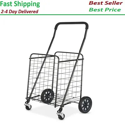 $45 • Buy Folding Large Adjustable Steel Rolling Laundry Basket Shopping Cart, Black