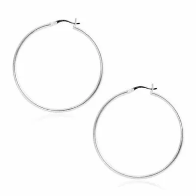 Womens 925 Sterling Silver Elegant S Shaped Large Silver Hoop Earrings - 35MM • $9.99