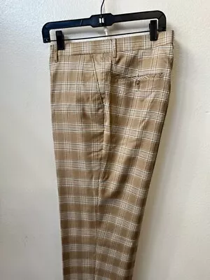 Men's Pants Flat Front Modern Fit Plaid Tan & Brown &Grey Art.310 • $55