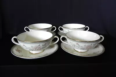 Minton JASMINE Footed Cream Soup Bowls Cups & Saucers (Set Of 4) Fine Bone China • $112.99