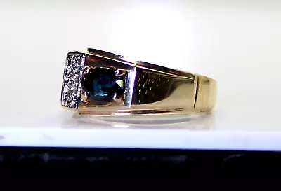 Nice Vintage Men's 10K Gold .75 Ct Oval Sapphire & Diamond Cocktail Ring S10.75 • $595