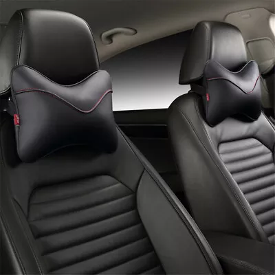 2Pcs Car Seat Headrest PU Leather Pillow Head Neck Rest Support Cushion Black • $24.20