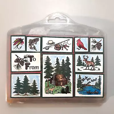 10 Piece Rubber Stamp Set Foam Mounted Mountain Deer Trees Bird Fishing Cabin • $6.95