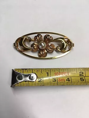 Vintage Signed Van Dell 1/20 12K GF Brooch Pin 1-7/8” Faux Pearl • $10