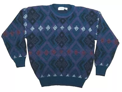 Sears Argyle Ski Sweater Mens XL Crew Neck Pullover Blue Chunky Acrylic Vintage • $19.98