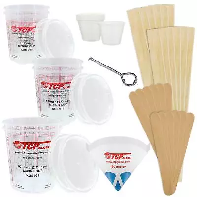 Paint Mixing Kit Mixing Cups Lids Sticks Paddles Strainers Can Opener • $24.99