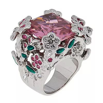 HSN Joan Boyce Silver-tone Cubic Zirconia & Crystal Enamel Statement Ring Size 6 • $19.99