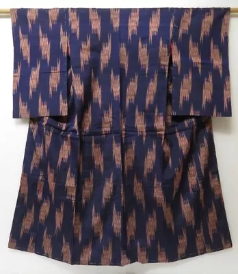2311T07z690 Antique Japanese Kimono Silk MEISEN KOMON  Dark Navy • $28